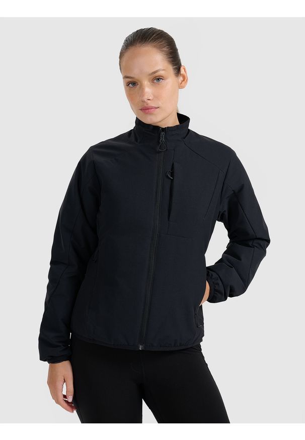 4f - 4F Kurtka puchowa trekkingowa z wypełnieniem syntetycznym damska - czarna L. Typ kołnierza: kołnierzyk stójkowy. Kolor: czarny. Materiał: puch, syntetyk. Technologia: Primaloft. Wzór: gładki. Sport: wspinaczka, turystyka piesza