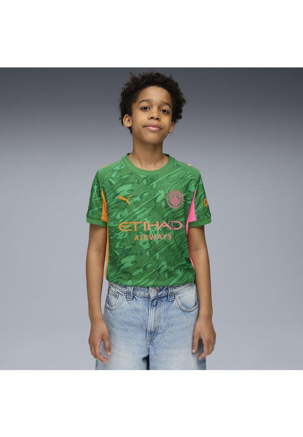 Puma - Młodzieżowa koszulka bramkarska Manchester City 25/26 PUMA. Kolor: zielony, pomarańczowy, wielokolorowy, żółty. Materiał: tkanina. Sport: piłka nożna