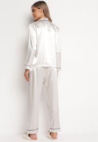 Born2be - Biały Satynowy Komplet Piżamowy z Koszulą i Spodniami Teusia. Kolor: biały. Materiał: satyna #4