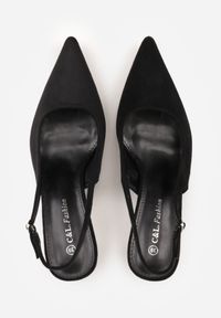 Renee - Czarne Czółenka Slingback na Kaczuszce z Imitacji Zamszu Mairiko. Nosek buta: szpiczasty. Zapięcie: sprzączka. Kolor: czarny. Materiał: zamsz. Sezon: lato. Obcas: na szpilce. Wysokość obcasa: średni #3
