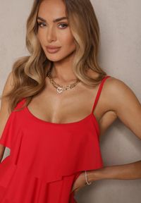 Renee - Czerwone Bikini Majtki w Stylu Szortów i Góra z Falbankami Kinerisela. Kolor: czerwony #3