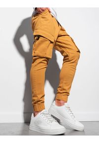 Ombre Clothing - Spodnie męskie joggery P1026 - musztardowe - XXL. Kolor: żółty. Materiał: elastan, bawełna