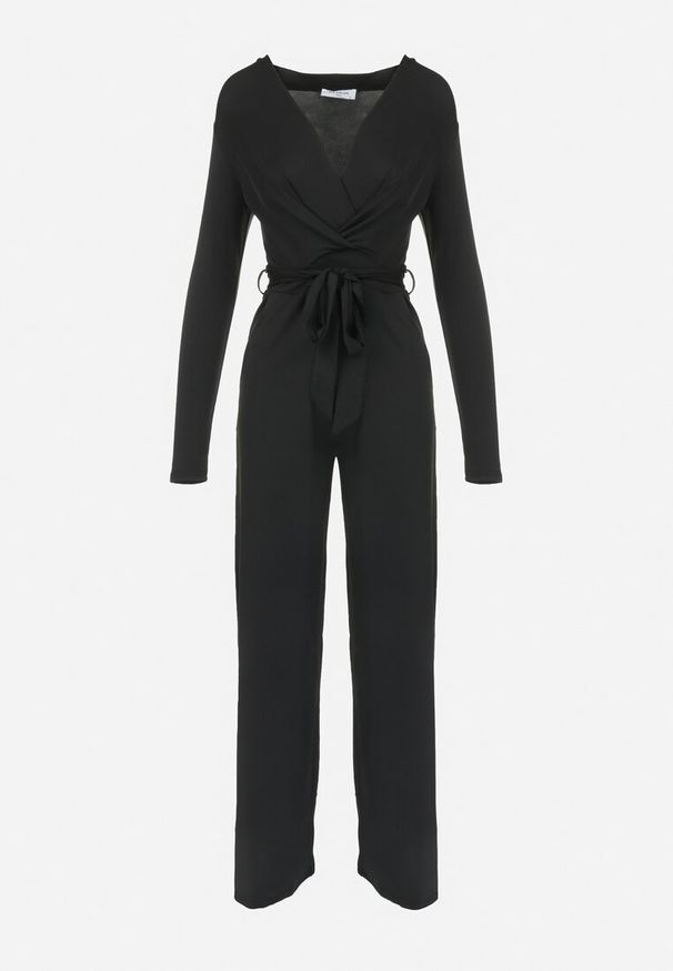 Born2be - Czarny Kombinezon z Kopertowym Dekoltem Cizine. Okazja: na co dzień. Kolor: czarny. Długość rękawa: długi rękaw. Długość: długie. Styl: casual