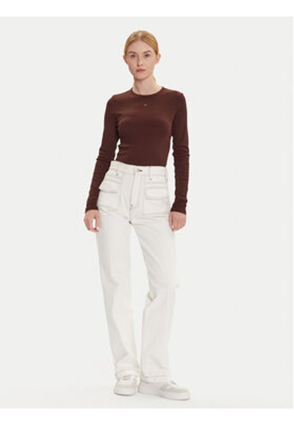 Tommy Jeans Bluzka Essential DW0DW17387 Brązowy Slim Fit. Kolor: brązowy. Materiał: bawełna