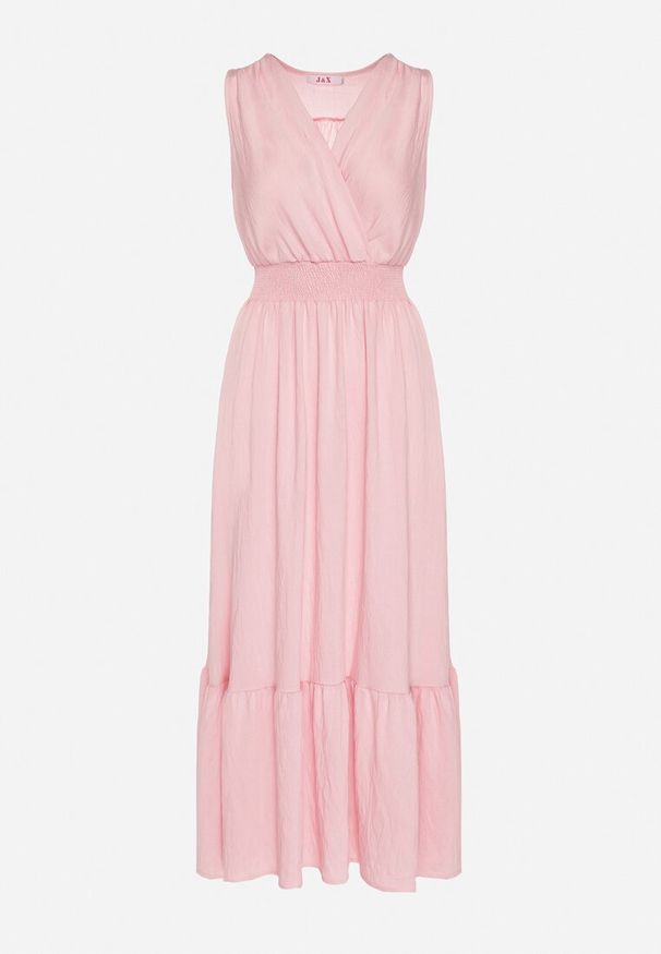 Born2be - Różowa Sukienka o Rozkloszowanym Kroju Bez Rękawów z Kopertowym Dekoltem Filoria. Typ kołnierza: dekolt kopertowy. Kolor: różowy. Długość rękawa: bez rękawów. Typ sukienki: kopertowe. Styl: elegancki