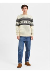 Selected Homme Sweter Claus 16086720 Beżowy Regular Fit. Kolor: beżowy. Materiał: bawełna