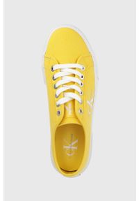Calvin Klein Jeans tenisówki damskie kolor żółty. Nosek buta: okrągły. Zapięcie: sznurówki. Kolor: żółty. Materiał: materiał, włókno, guma
