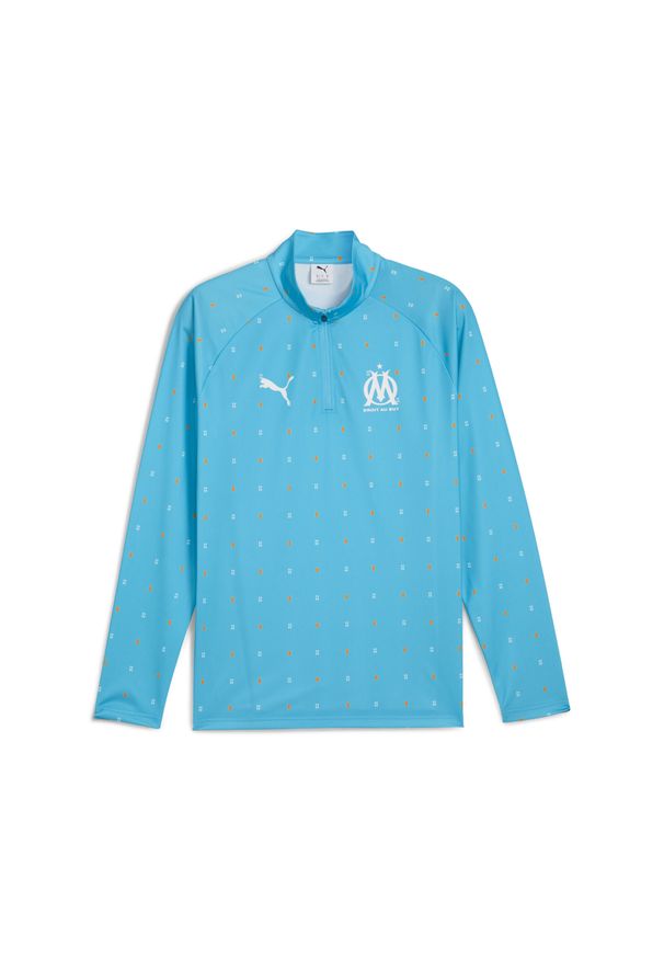 Puma - Męska bluza przedmeczowa z zamkiem 1/4 Olympique Marsylia PUMA. Kolor: niebieski. Sport: bieganie