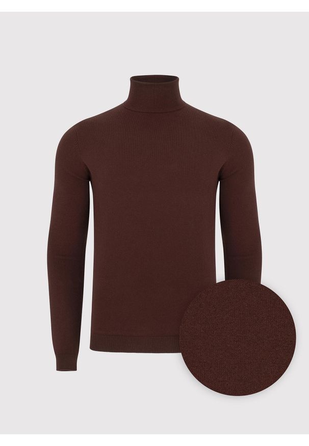 Pako Lorente - PAKO LORENTE - Brązowy gładki golf męski. Typ kołnierza: golf. Kolor: niebieski, brązowy, czarny. Materiał: poliamid, bawełna, elastan. Wzór: gładki. Sezon: jesień