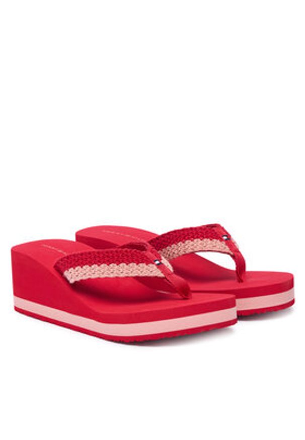TOMMY HILFIGER - Tommy Hilfiger Japonki Th Wedge Crochet Summer Sandal FW0FW09420 Czerwony. Kolor: czerwony. Materiał: materiał