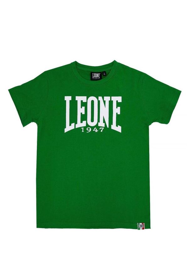 LEONE 1947 APPAREL - Dziecięcy T-shirt z krótkim rękawem i dużym logo. Kolor: zielony. Długość rękawa: krótki rękaw. Długość: krótkie. Sport: joga i pilates