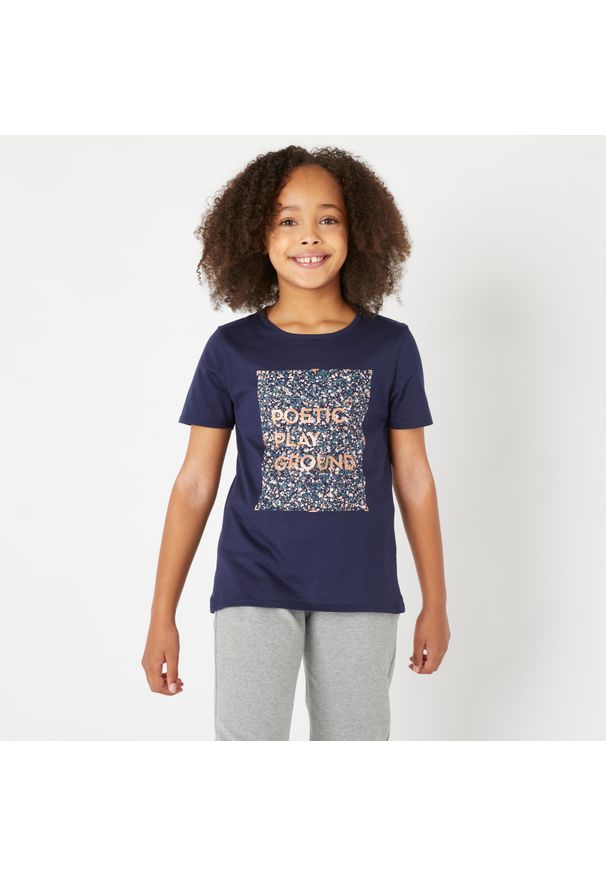 DOMYOS - Koszulka z krótkim rękawem dziecięca Domyos. Kolor: niebieski. Materiał: materiał, bawełna. Długość rękawa: krótki rękaw. Długość: krótkie
