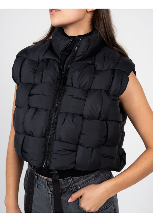 La Haine Inside Us Bezrękawnik "Down Vest Unisex" | LW941 | Kobieta | Czarny. Okazja: do pracy, na spacer. Kolor: czarny. Materiał: poliamid. Długość rękawa: bez rękawów. Wzór: paski, jednolity. Sezon: lato