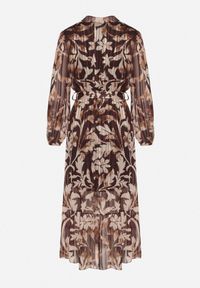 Born2be - Beżowa Rozkloszowana Sukienka z Wiązanym Paskiem i Metaliczną Nicią Nalirina. Okazja: na co dzień. Typ kołnierza: dekolt w kształcie V. Kolor: beżowy. Materiał: elastan, wiskoza. Wzór: aplikacja. Typ sukienki: rozkloszowane, proste. Styl: klasyczny, casual, elegancki #2