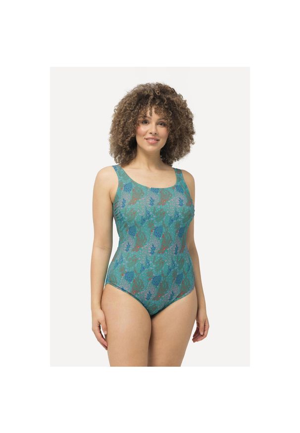 ULLA POPKEN - Damskie Kostium kąpielowy koralowce bez miękkich miseczek pas pod biustem. Kolekcja: plus size. Kolor: zielony. Materiał: poliamid, materiał, elastan