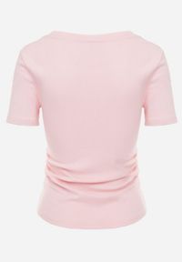 Renee - Różowy T-shirt w Prążki z Marszczeniami po Bokach Nedala. Okazja: na co dzień. Kolor: różowy. Wzór: prążki. Styl: casual, elegancki #7
