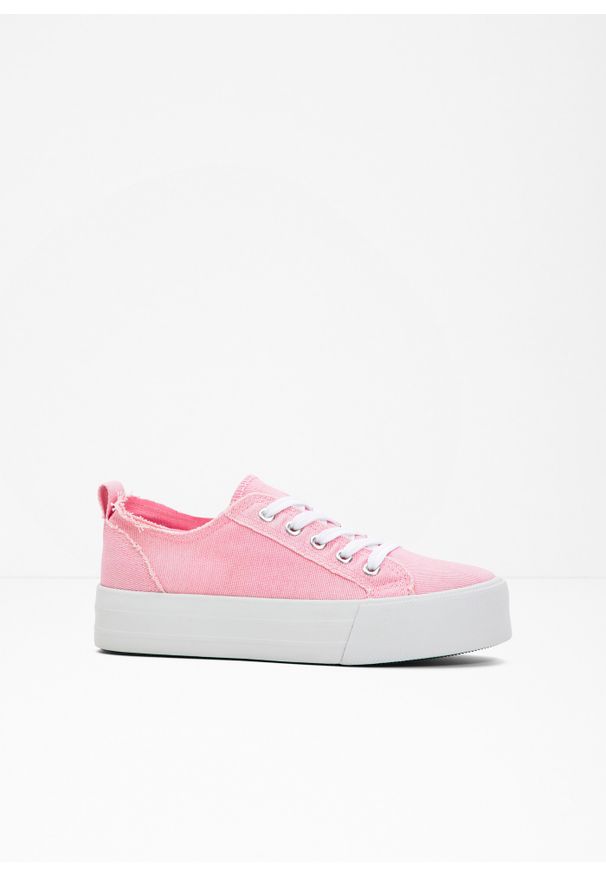 bonprix - Sneakersy na podeszwie platformie. Kolor: różowy. Obcas: na platformie