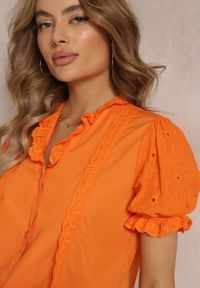 Renee - Pomarańczowa Koszula z Bufiastymi Rękawami i Koronkowymi Wstawkami Rathima. Okazja: na co dzień. Kolor: pomarańczowy. Materiał: koronka. Wzór: ażurowy. Styl: casual #5