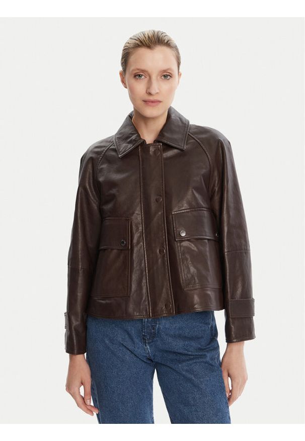 Weekend Max Mara Kurtka skórzana Berbice 2525446021 Brązowy Regular Fit. Kolor: brązowy. Materiał: skóra
