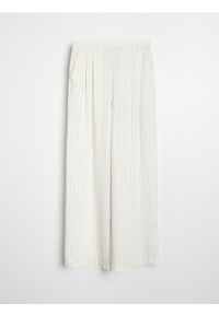 Sinsay - Spodnie wide leg w pionowe paski z wiskozą i domieszką lnu - biały. Kolor: biały. Materiał: wiskoza, len. Wzór: paski