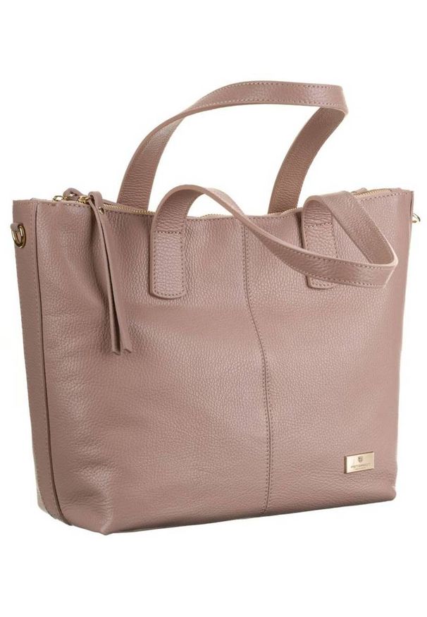 Skórzany shopper bag różowy Peterson PTN TWP-008 PINK. Kolor: różowy. Materiał: skórzane. Styl: elegancki