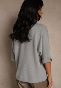 Renee - Szary Sweter z Cyrkoniami przy Rękawach Corentusa. Okazja: na co dzień. Kolor: szary. Materiał: jeans. Wzór: aplikacja. Styl: casual, elegancki #2