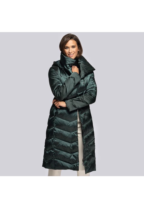 Wittchen - Damski płaszcz puchowy z kapturem. Typ kołnierza: kaptur. Kolor: zielony. Materiał: nylon. Sezon: jesień, zima. Styl: elegancki