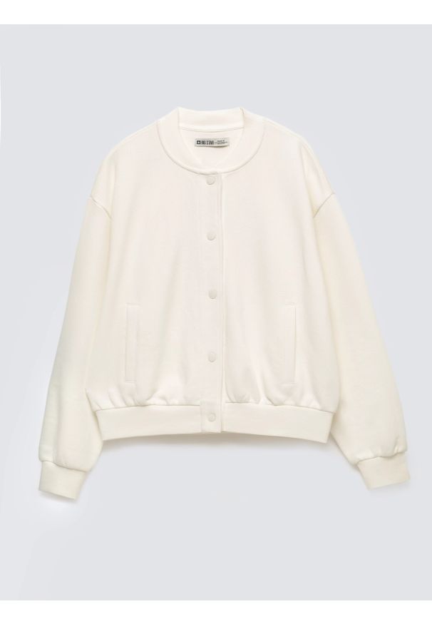 Big-Star - Bluza damska bomber biała Pixelina 100. Okazja: na spacer, na co dzień. Kolor: biały. Materiał: dzianina. Styl: casual, elegancki, sportowy