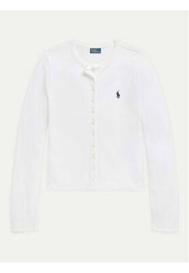 Polo Ralph Lauren Kardigan 211941175004 Biały Slim Fit. Typ kołnierza: polo. Kolor: biały. Materiał: bawełna