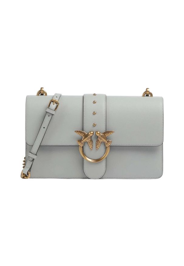 Pinko - PINKO Szara kopertówka Love One Mini St. Cl Vitello Seta. Kolor: szary. Materiał: skórzane. Styl: casual, elegancki