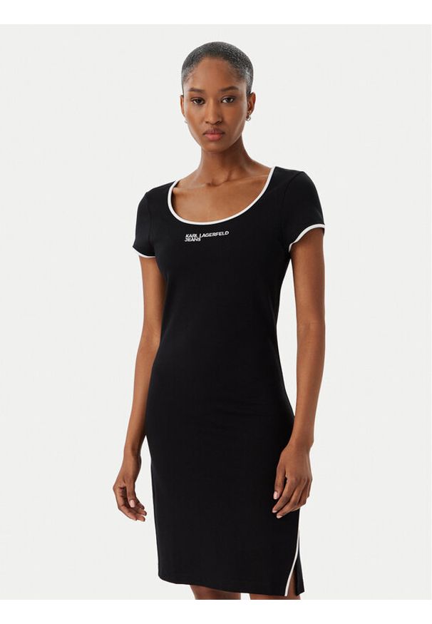 Karl Lagerfeld Jeans Sukienka codzienna B2W13045 Czarny Slim Fit. Okazja: na co dzień. Kolor: czarny. Materiał: wiskoza. Typ sukienki: proste. Styl: casual