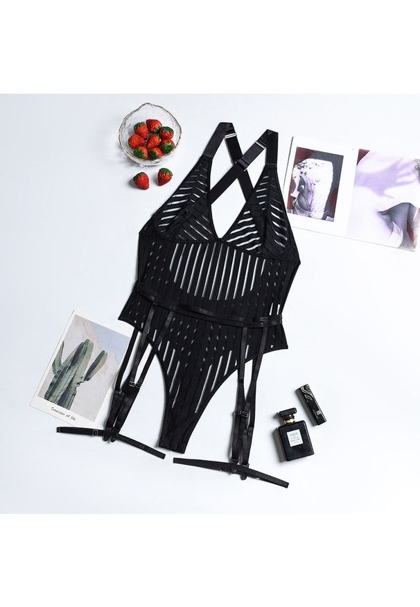 Intica - Body z pasem do pończoch na specjalne okazje Tirzah. Kolor: czarny. Materiał: tkanina, materiał