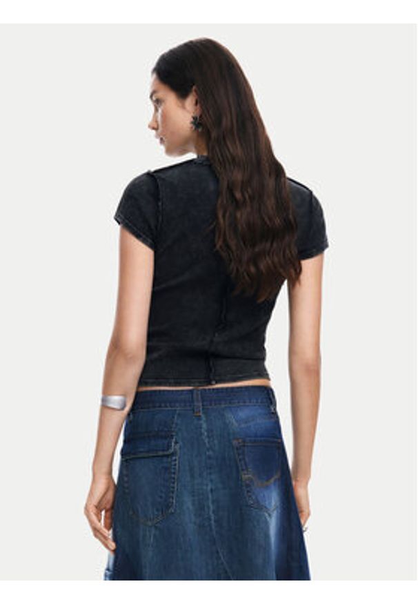 Desigual T-Shirt 25SWTKX6 Szary Slim Fit. Kolor: szary. Materiał: bawełna