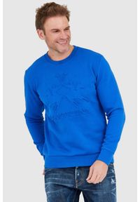 La Martina - LA MARTINA Niebieska bluza męska z tłoczonym logo. Kolor: niebieski. Długość rękawa: długi rękaw