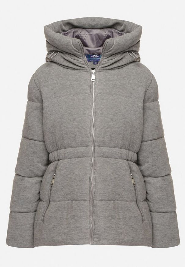 Born2be - Szara Kurtka Pikowana z Kapturem ze Ściągaczami Torita. Typ kołnierza: kaptur. Kolor: szary. Materiał: tkanina, jeans. Styl: klasyczny, elegancki