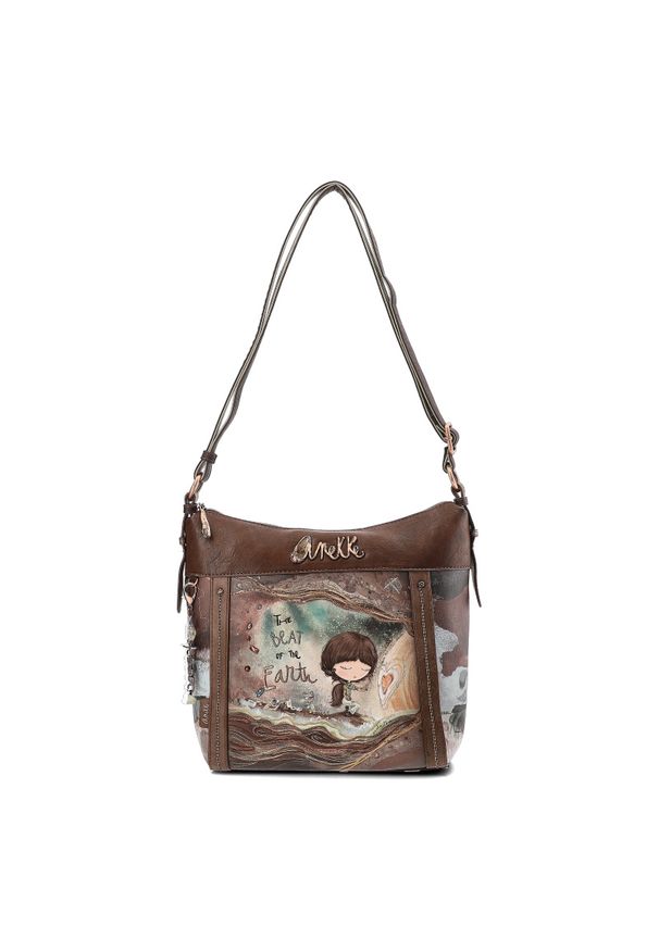 Brązowa Torebka Anekke Modna Listonoszka Damska. Kolor: brązowy. Wzór: aplikacja. Materiał: zdobione. Styl: elegancki, casual. Rodzaj torebki: na ramię