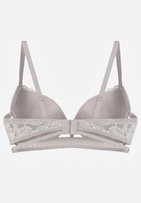 Renee - Szaro-Różowy Koronkowy Biustonosz w Klasycznym Stylu z Aplikacją Galinassa. Kolor: szary. Materiał: koronka. Wzór: aplikacja #7