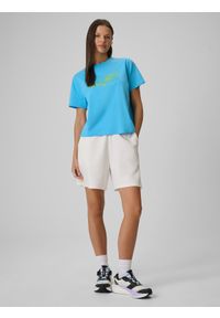 4f - 4F T-shirt boxy z nadrukiem damski - niebieski XS. Okazja: na co dzień. Kolor: niebieski. Materiał: dzianina, materiał, bawełna. Wzór: nadruk. Styl: casual #2