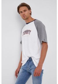 TOMMY HILFIGER - Tommy Hilfiger T-shirt bawełniany kolor szary melanżowy. Okazja: na co dzień. Kolor: szary. Materiał: bawełna. Długość rękawa: raglanowy rękaw. Wzór: melanż. Styl: casual