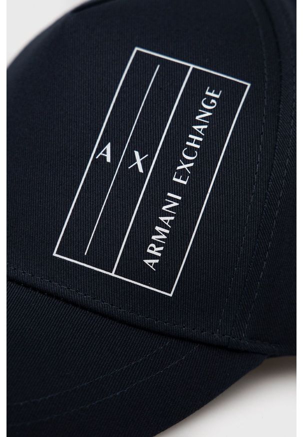 Armani Exchange Czapka bawełniana kolor granatowy z nadrukiem. Kolor: niebieski. Materiał: bawełna. Wzór: nadruk