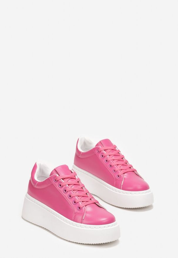 Born2be - Fuksjowe Sneakersy na Platformie Berdolina. Kolor: różowy. Obcas: na platformie