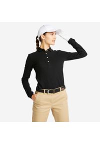 INESIS - Koszulka polo do golfa z długim rękawem damska MW500. Typ kołnierza: polo, golf. Kolor: czarny. Materiał: materiał, bawełna, elastan. Długość rękawa: długi rękaw. Długość: długie #1