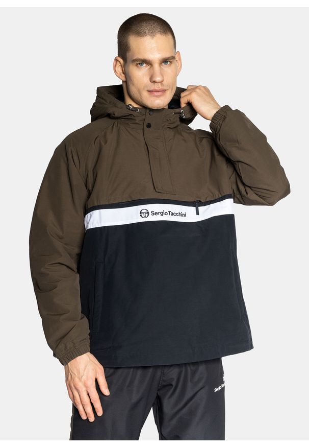 SERGIO TACCHINI - Kurtka męska Sergio Tacchini Neromon Anorak OLI/BLK. Okazja: na spotkanie biznesowe. Kolor: czarny. Materiał: dresówka. Styl: biznesowy, młodzieżowy