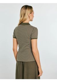 Big-Star - Koszulka damska polo w paski khaki Rellma 303. Typ kołnierza: polo. Kolor: zielony. Materiał: dzianina, włókno, materiał, prążkowany, bawełna. Wzór: paski. Styl: militarny, elegancki, klasyczny #3