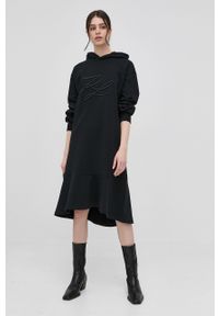Karl Lagerfeld sukienka bawełniana 220W1354 kolor czarny mini rozkloszowana. Typ kołnierza: kaptur. Kolor: czarny. Materiał: bawełna. Wzór: aplikacja. Typ sukienki: rozkloszowane. Długość: mini #4