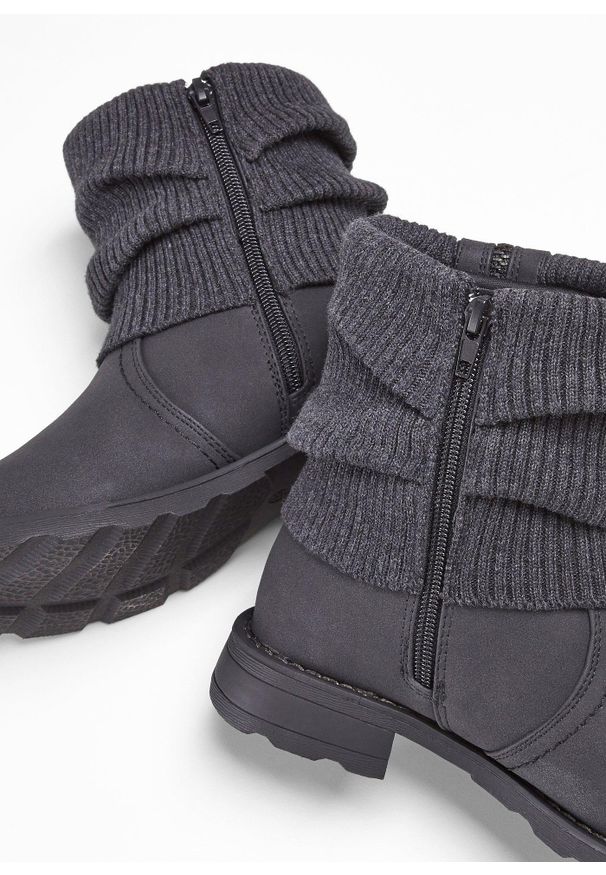 bonprix - Botki z dzianinową wstawką. Zapięcie: zamek. Kolor: szary. Materiał: dzianina