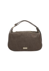 Barberini's - Elegancka torebka zamszowa na ramię - Beżowa ciemna. Kolor: beżowy. Materiał: zamszowe. Styl: elegancki. Rodzaj torebki: na ramię #1