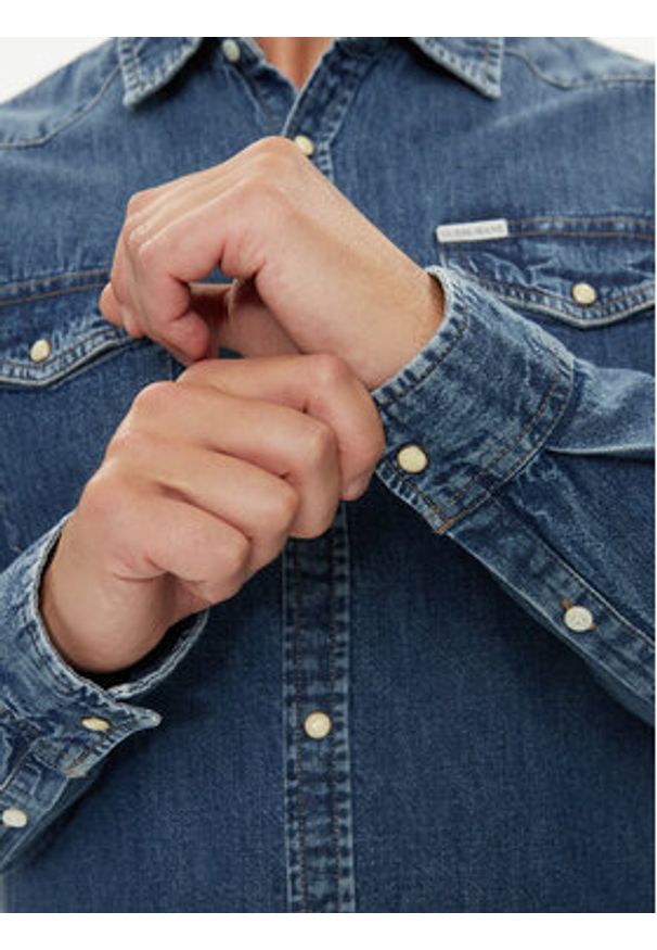 Guess Jeans Koszula jeansowa M4YH55 D5EI1 Granatowy Slim Fit. Kolor: niebieski. Materiał: bawełna