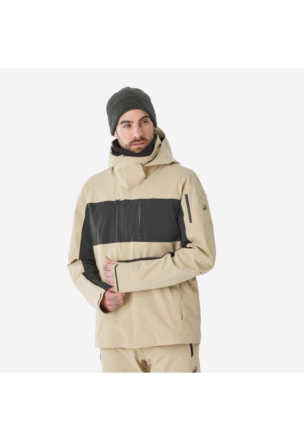 WEDZE - Kurtka narciarska i snowboardowa męska Quechua 900. Kolor: czarny, wielokolorowy, beżowy. Materiał: materiał. Sezon: zima. Sport: snowboard, narciarstwo