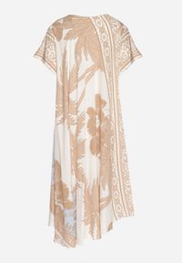 Born2be - Beżowa Sukienka z Wiskozy o Rozkloszowanym Kroju w Roślinny Wzór Miratiela. Okazja: na co dzień. Kolor: beżowy. Materiał: wiskoza. Długość rękawa: krótki rękaw. Sezon: wiosna, lato. Styl: casual, elegancki #4